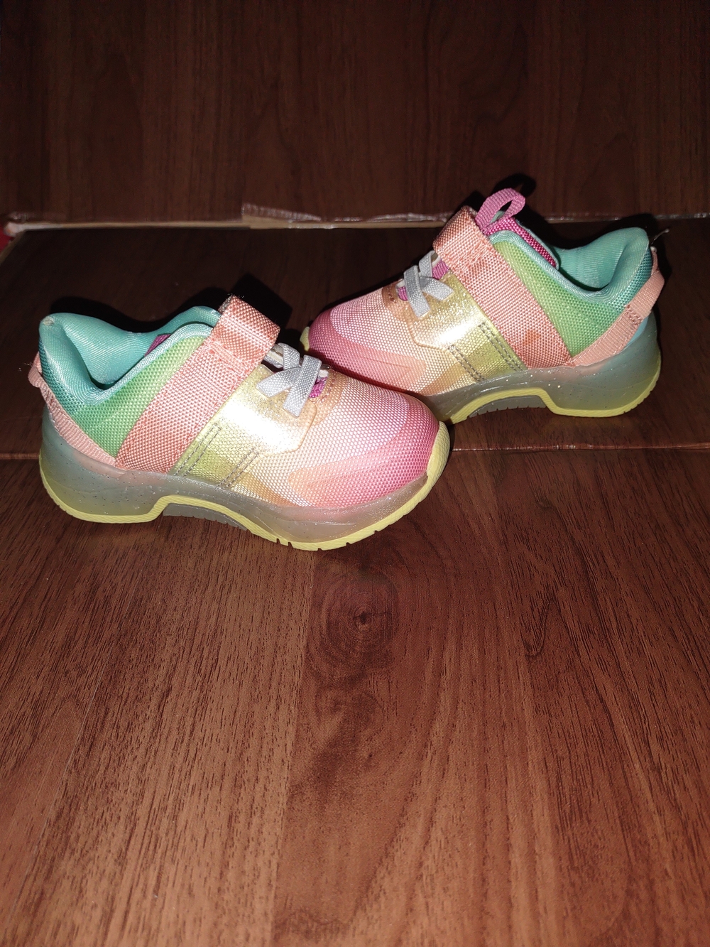 Kids Pastel Rainbow Light-Up Sneakers - Pink & Mint 5C